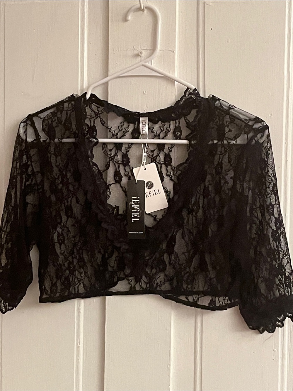 Black Lace Cropped Overlay Top